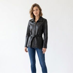 Wilda Vintage Black Leather Zip Up Belted Moto Jacket Size Small